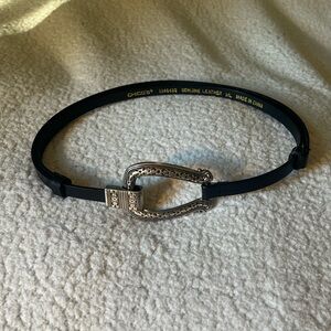 Vintage Chico's Sleek Black Adjustable Belt with Silver Buckle